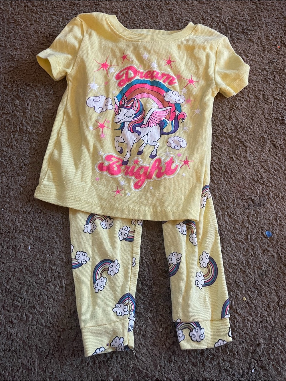 Kidgets Yellow Unicorn Rainbow 'Dream Bright' Pajama Set